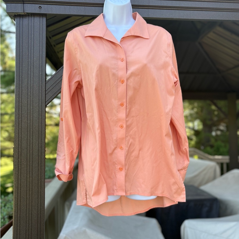 Chico's Orange Button Down Roll-up Sleeve Shirt, Size 8 = Chicos 1